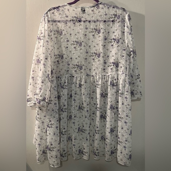 SHEIN White Sheer Floral Kimono with Lavender Accents Size XL - Picture 3 of 4